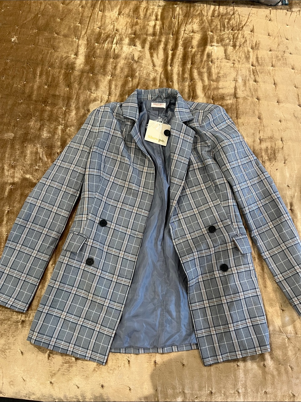Showpo Blue Plaid Double-Breasted Blazer